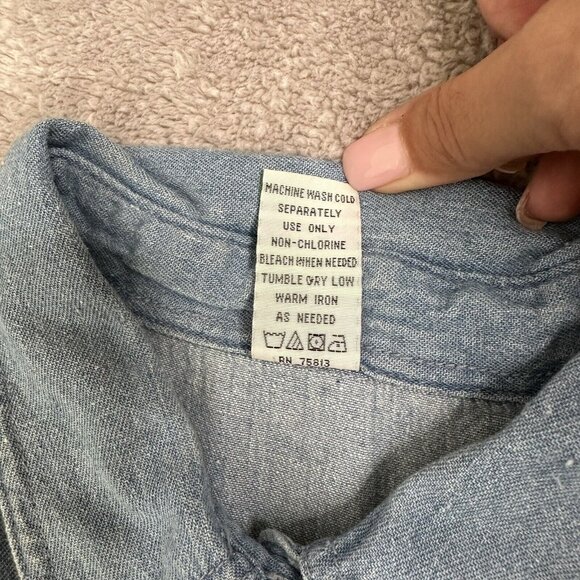 Vtg Bay Beauty Women's Las Vegas Denim Button Up Shirt Shoulder Pads XXL Blue - Picture 9 of 9